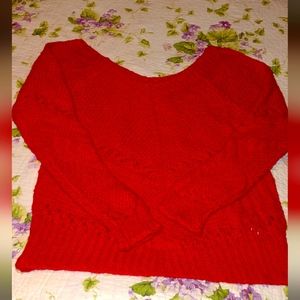 Large , Red , Knitted V neck sweater